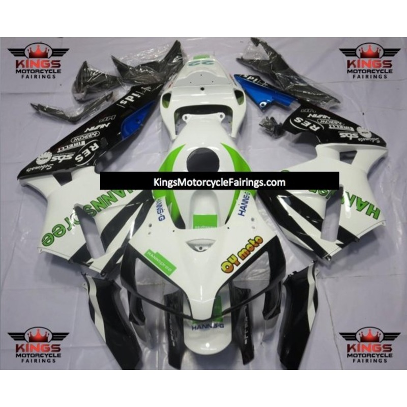 Honda CBR600RR (2005-2006) White, Black & Green HANNspree Fairings No Seat Cowl No Bolt Kit No Tank