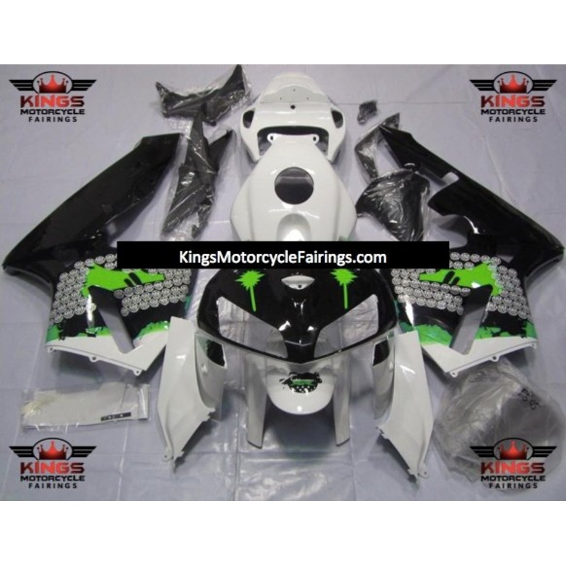 Honda CBR600RR (2005-2006) White, Black & Green Splatter Fairings No Seat Cowl No Bolt Kit No Tank