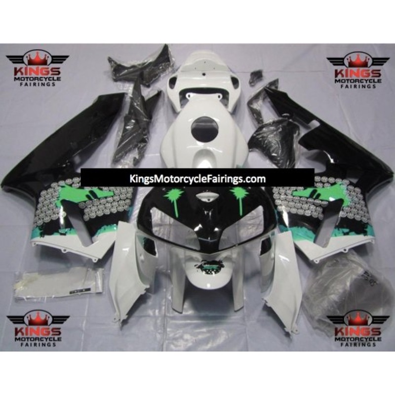 Honda CBR600RR (2005-2006) White, Black & Light Green Splatter Fairings No Seat Cowl No Bolt Kit No Tank