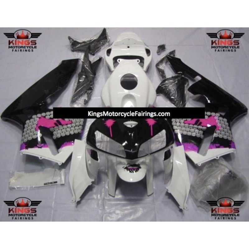 Honda CBR600RR (2005-2006) White, Black & Pink Splatter Fairings No Seat Cowl No Bolt Kit No Tank