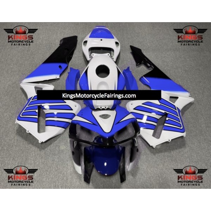 Honda CBR600RR (2005-2006) White, Blue & Black Striped Wing Fairings No Seat Cowl No Bolt Kit No Tank