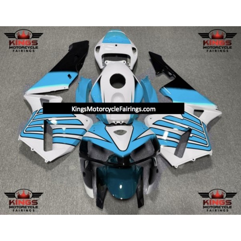 Honda CBR600RR (2005-2006) White, Light Blue & Black Striped Wing Fairings No Seat Cowl No Bolt Kit No Tank