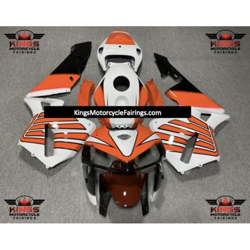 Honda CBR600RR (2005-2006) White, Orange & Black Striped Wing Fairings No Seat Cowl No Bolt Kit No Tank