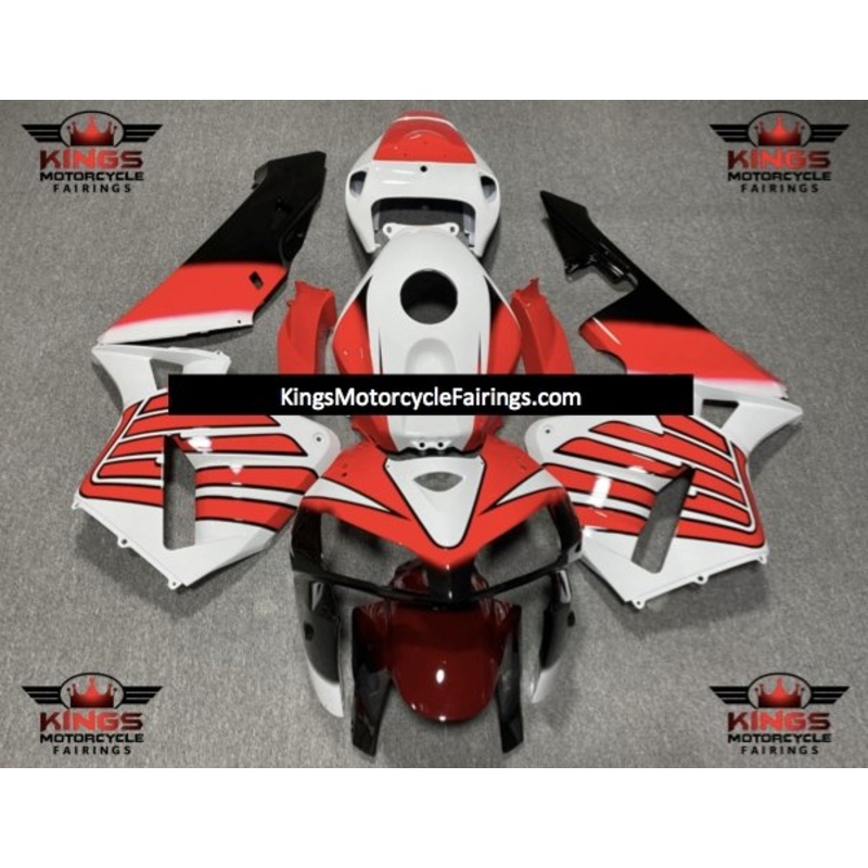 Honda CBR600RR (2005-2006) White, Red & Black Striped Wing Fairings No Seat Cowl No Bolt Kit No Tank