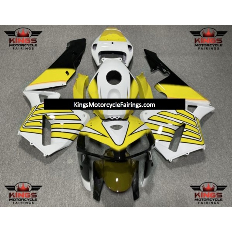 Honda CBR600RR (2005-2006) White, Yellow & Black Striped Wing Fairings No Seat Cowl No Bolt Kit No Tank