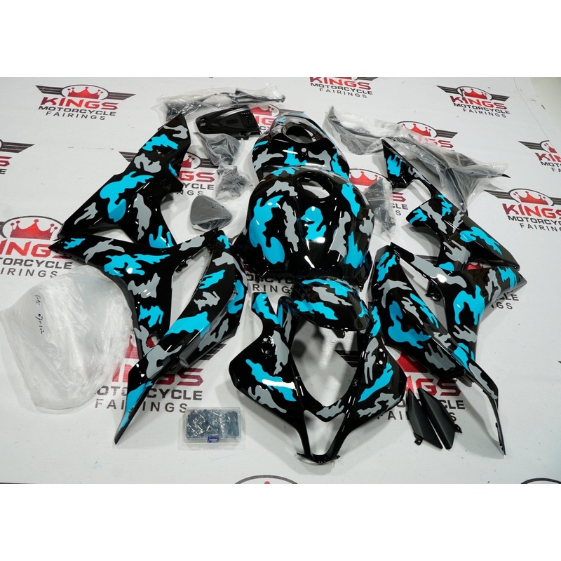 Honda CBR600RR (2007-2008) Black, Gray & Light Blue Camouflage Fairings No Seat Cowl No Bolt Kit No Tank