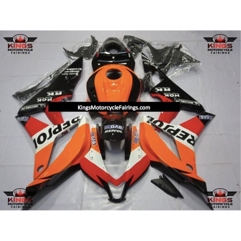 Honda CBR600RR (2007-2008) Black, Orange, Red & White Repsol Fairings No Seat Cowl No Bolt Kit No Tank