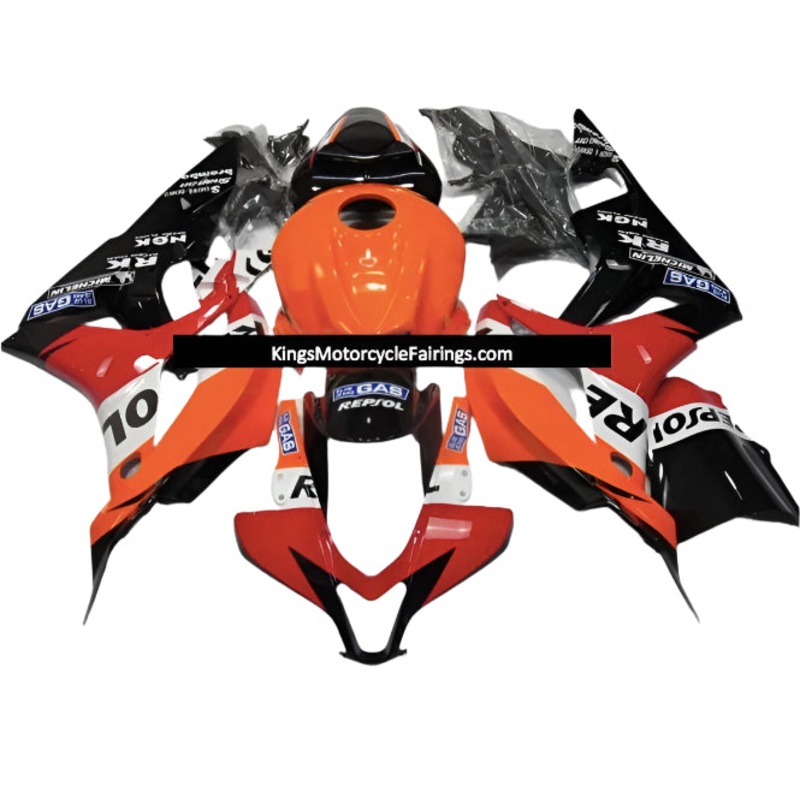 Honda CBR600RR (2007-2008) Black, Red, Orange Repsol Fairings No Seat Cowl No Bolt Kit No Tank