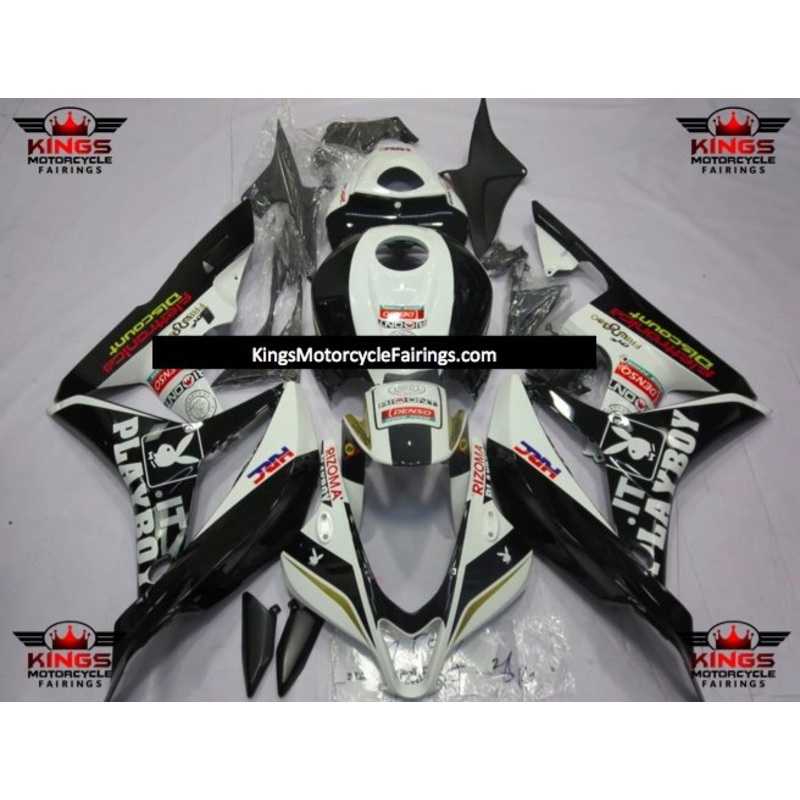 Honda CBR600RR (2007-2008) Black, White & Gold Playboy Fairings No Seat Cowl No Bolt Kit No Tank