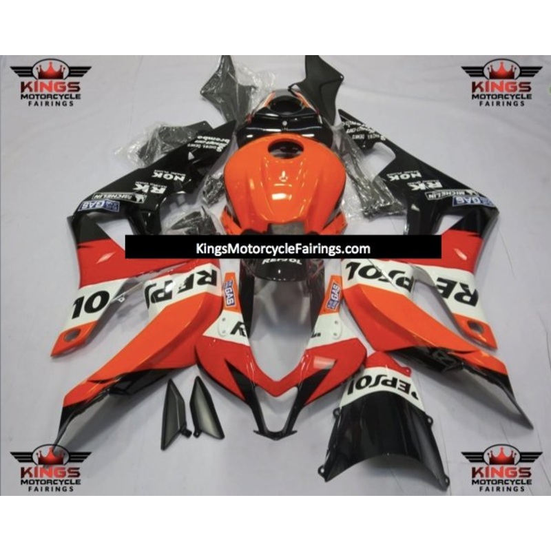 Honda CBR600RR (2007-2008) Red, Orange, White & Black Repsol Fairings No Seat Cowl No Bolt Kit No Tank