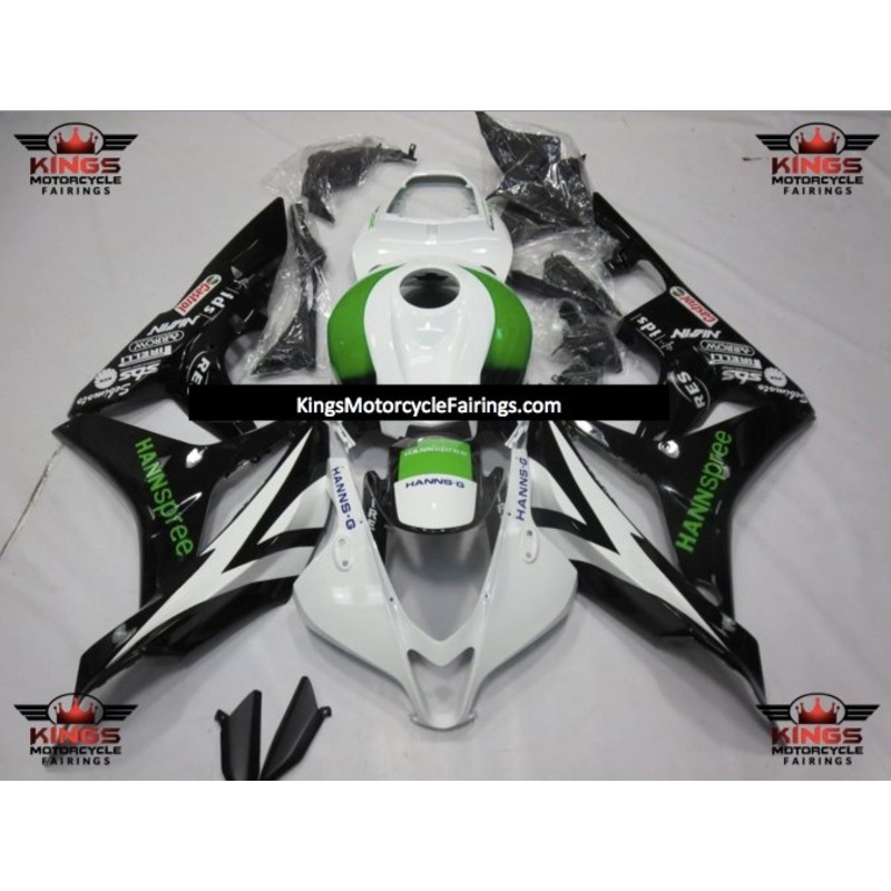 Honda CBR600RR (2007-2008) White, Black & Green HANNspree Fairings No Seat Cowl No Bolt Kit No Tank
