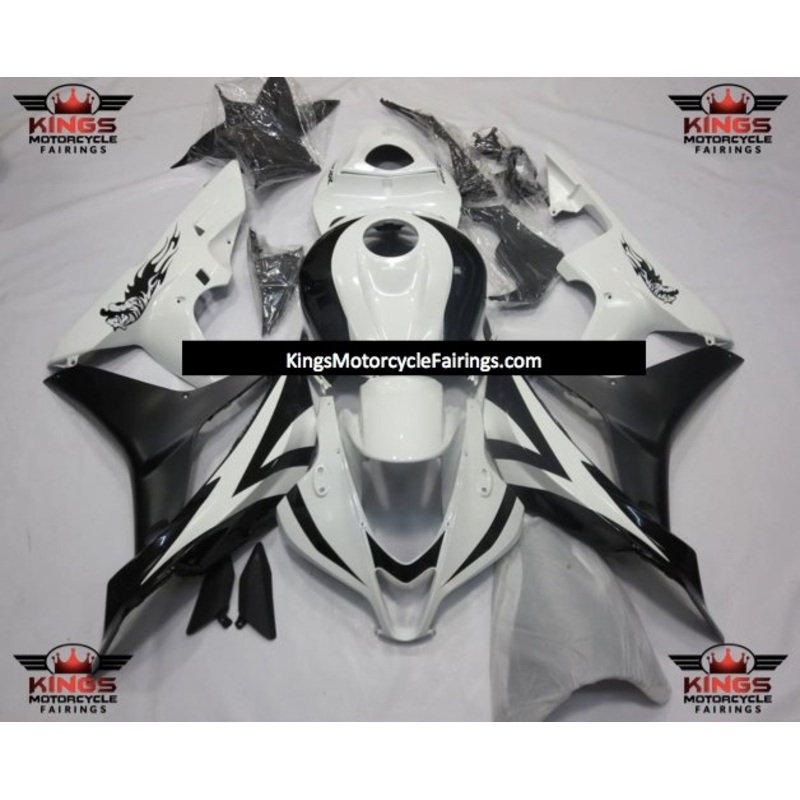 Honda CBR600RR (2007-2008) White, Black & Matte Black Tiger Fairings No Seat Cowl No Bolt Kit No Tank