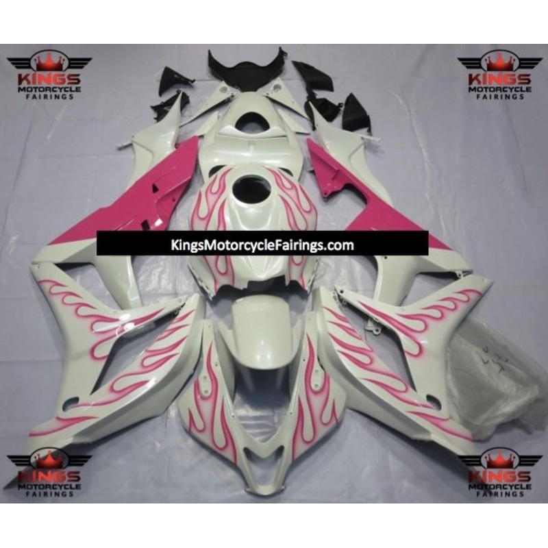 Honda CBR600RR (2007-2008) White & Pink Flame Fairings No Seat Cowl No Bolt Kit No Tank