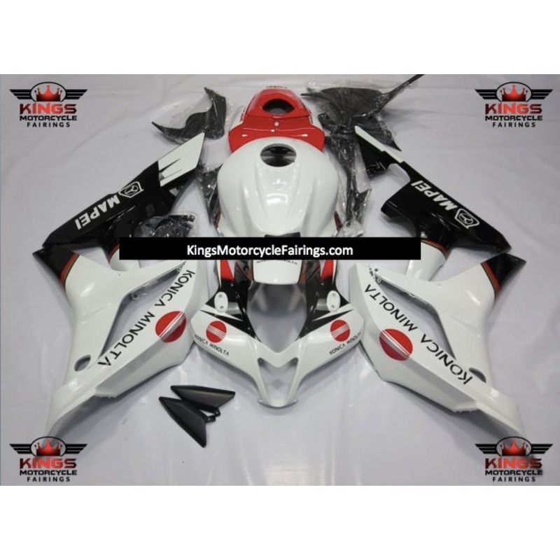 Honda CBR600RR (2007-2008) White, Red & Black Konica Minolta Fairings No Seat Cowl No Bolt Kit No Tank
