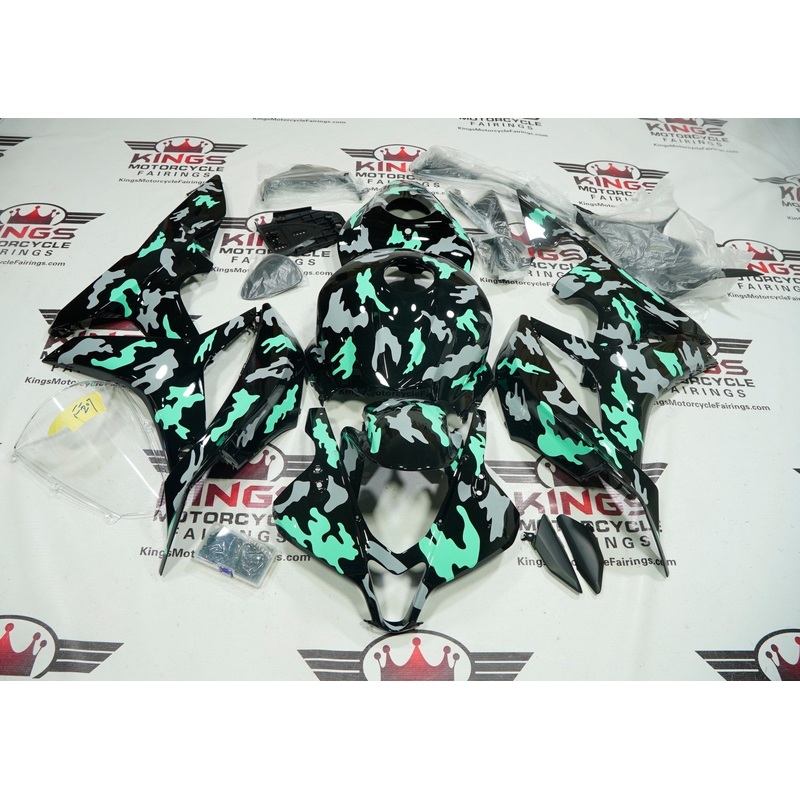 Honda CBR600RR (2007-2008) Black, Gray & Light Green Camouflage Fairings No Seat Cowl No Bolt Kit No Tank