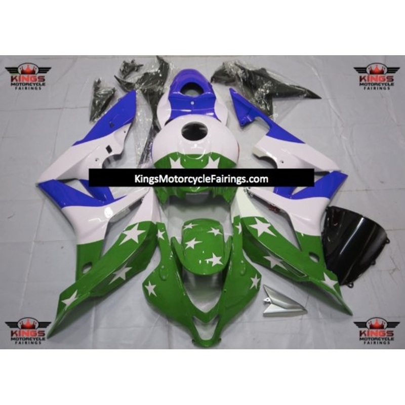 Honda CBR600RR (2007-2008) Green, White, Blue, Stars & Stripes Fairings No Seat Cowl No Bolt Kit No Tank