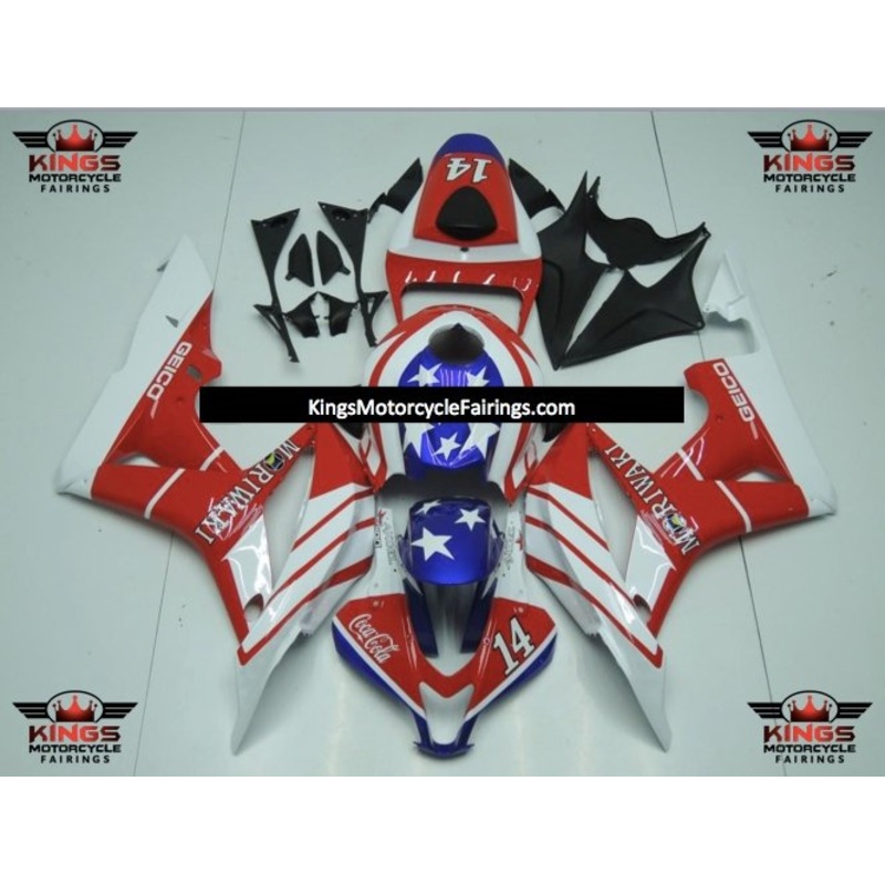 Honda CBR600RR (2007-2008) Red, White & Blue Star 14 Fairings No Seat Cowl No Bolt Kit No Tank