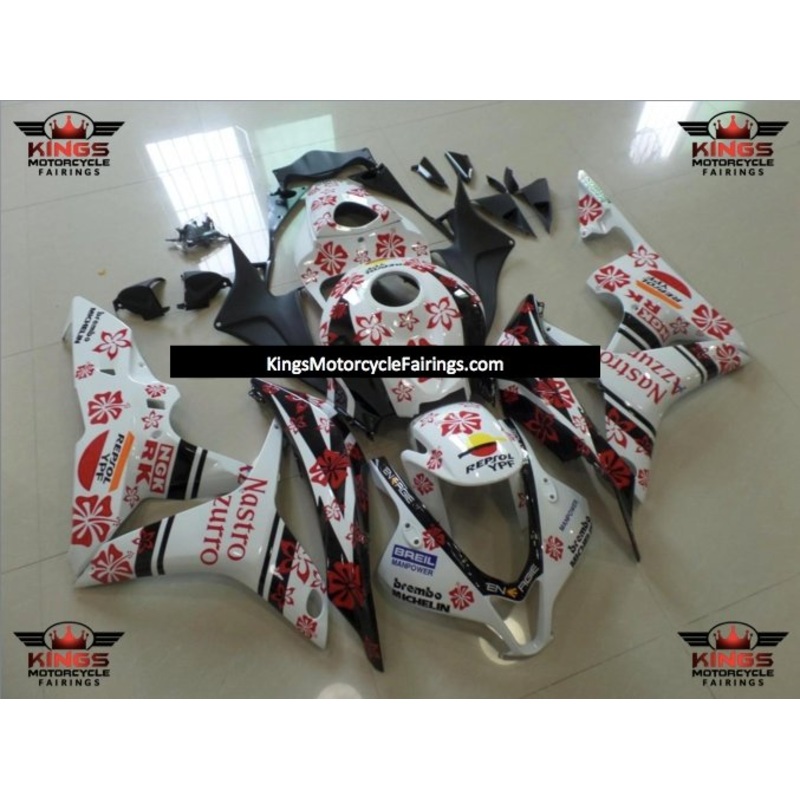 Honda CBR600RR (2007-2008) White, Black & Red Flower Nastro Azzurro Fairings No Seat Cowl No Bolt Kit No Tank