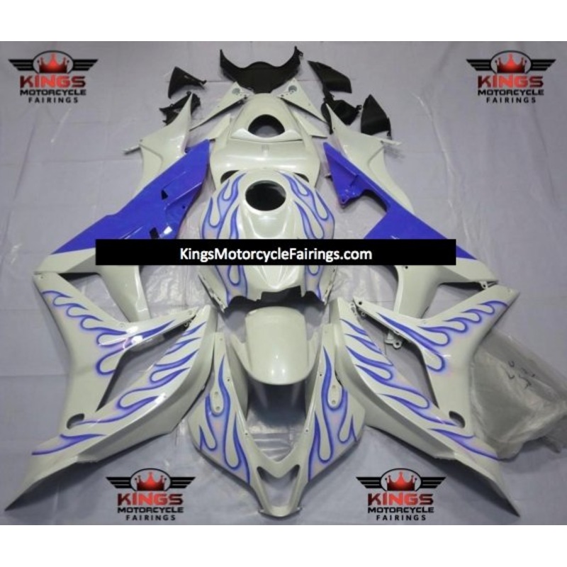 Honda CBR600RR (2007-2008) White & Blue Flame Fairings No Seat Cowl No Bolt Kit No Tank