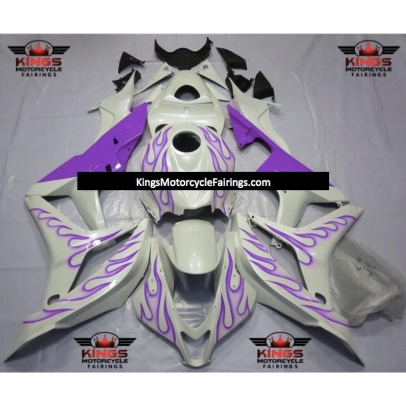 Honda CBR600RR (2007-2008) White & Purple Flame Fairings No Seat Cowl No Bolt Kit No Tank