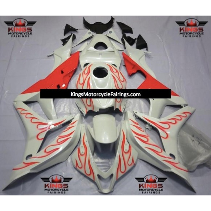 Honda CBR600RR (2007-2008) White & Red Flame Fairings No Seat Cowl No Bolt Kit No Tank