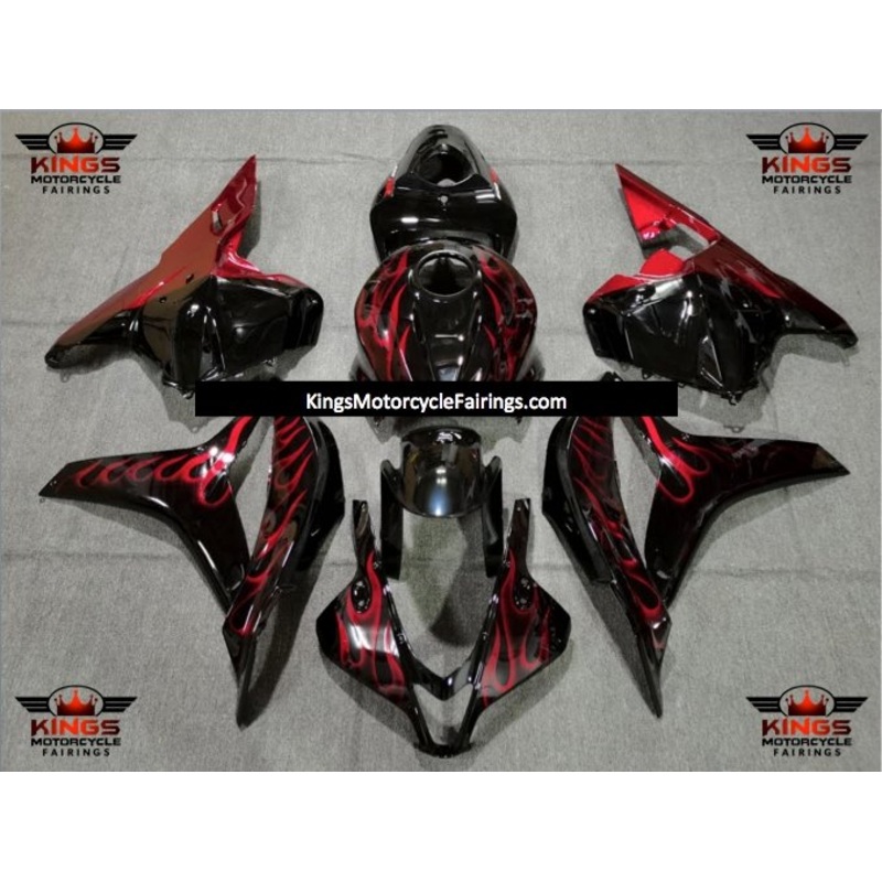 Honda CBR600RR (2009-2012) Black & Red Flame Fairings No Seat Cowl No Bolt Kit No Tank