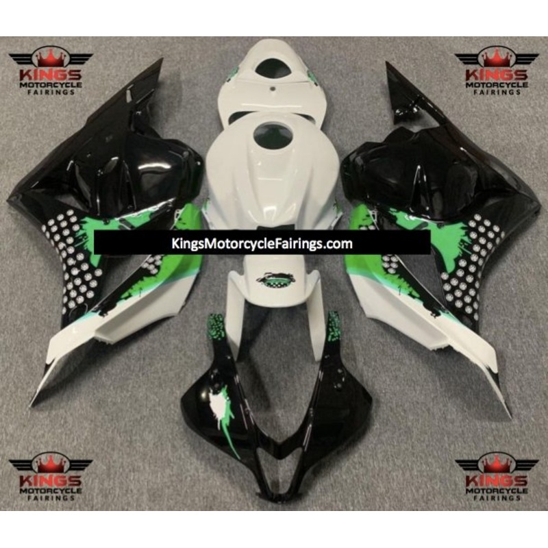 Honda CBR600RR (2009-2012) Black, White & Green Splatter Fairings No Seat Cowl No Bolt Kit No Tank