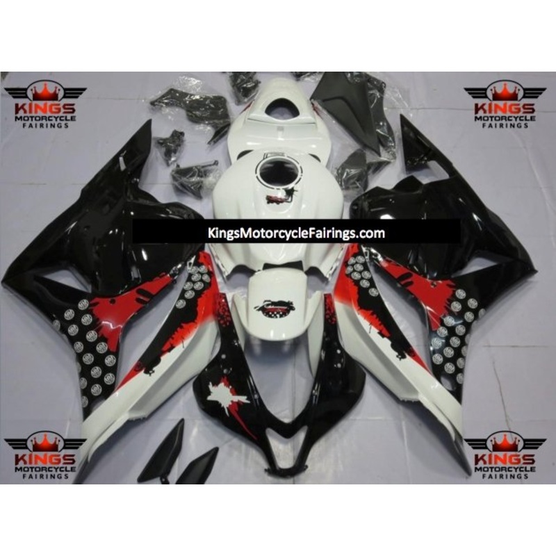 Honda CBR600RR (2009-2012) Black, White & Red Splatter Fairings No Seat Cowl No Bolt Kit No Tank