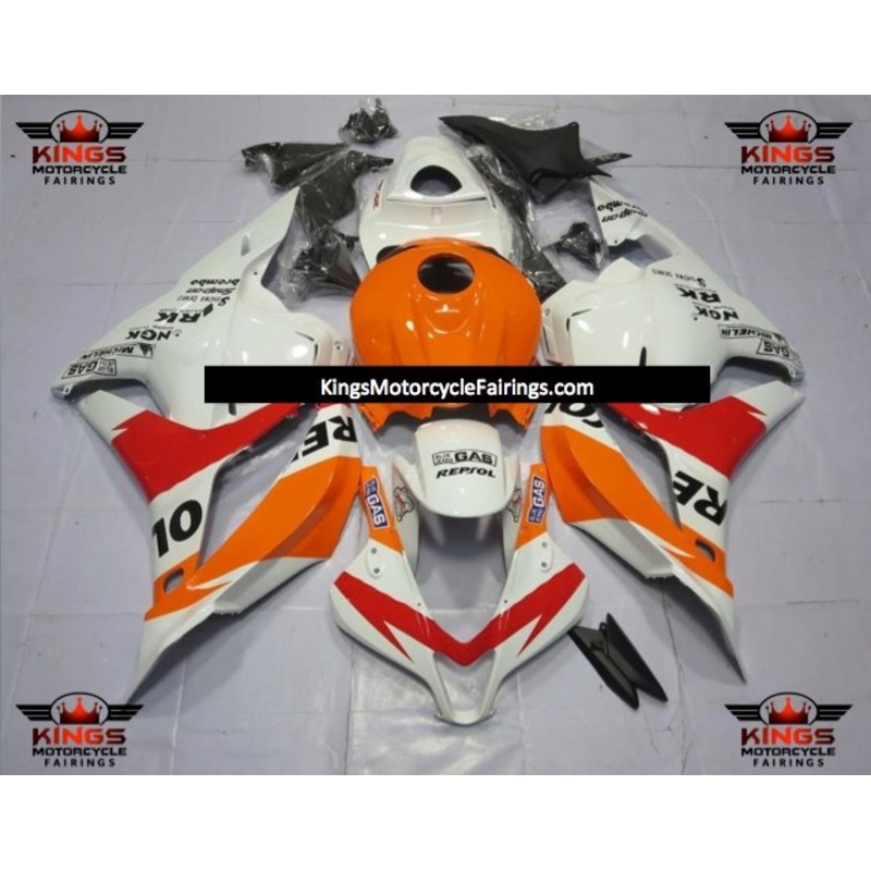 Honda CBR600RR (2009-2012) White, Red & Orange Repsol Fairings No Seat Cowl No Bolt Kit No Tank