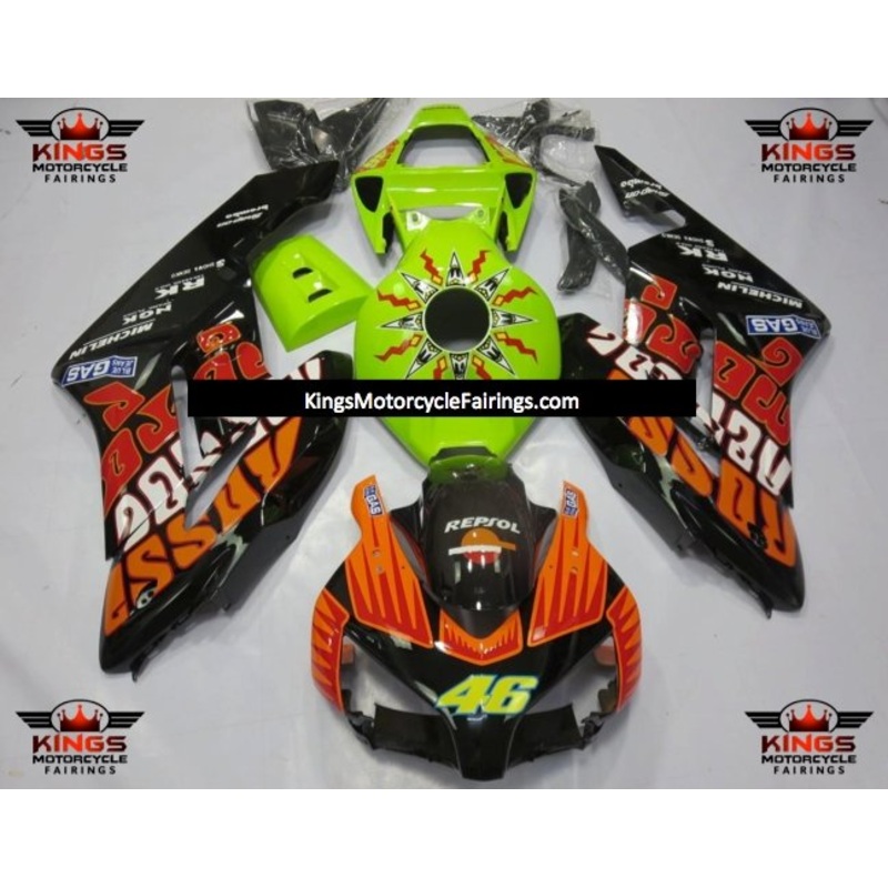 Honda CBR1000RR (2004-2005) Black, Orange & Green Rossi Fairings No Seat Cowl No Bolt Kit No Tank