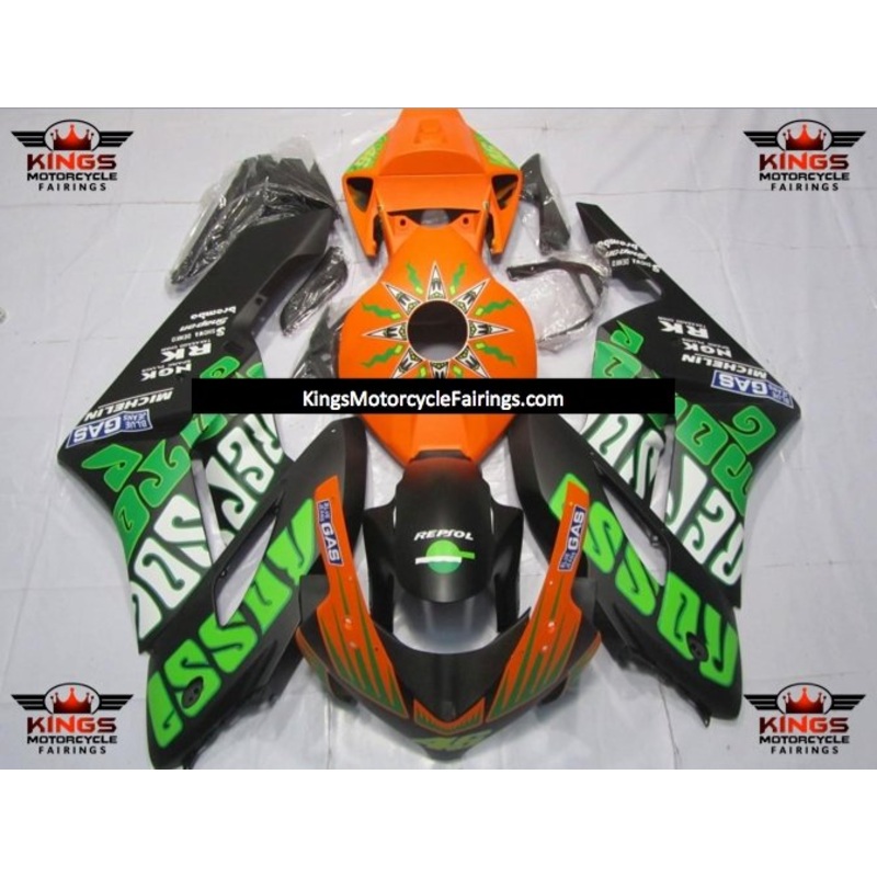 Honda CBR1000RR (2004-2005) Matte Black, Green & Orange Rossi Fairings No Seat Cowl No Bolt Kit No Tank