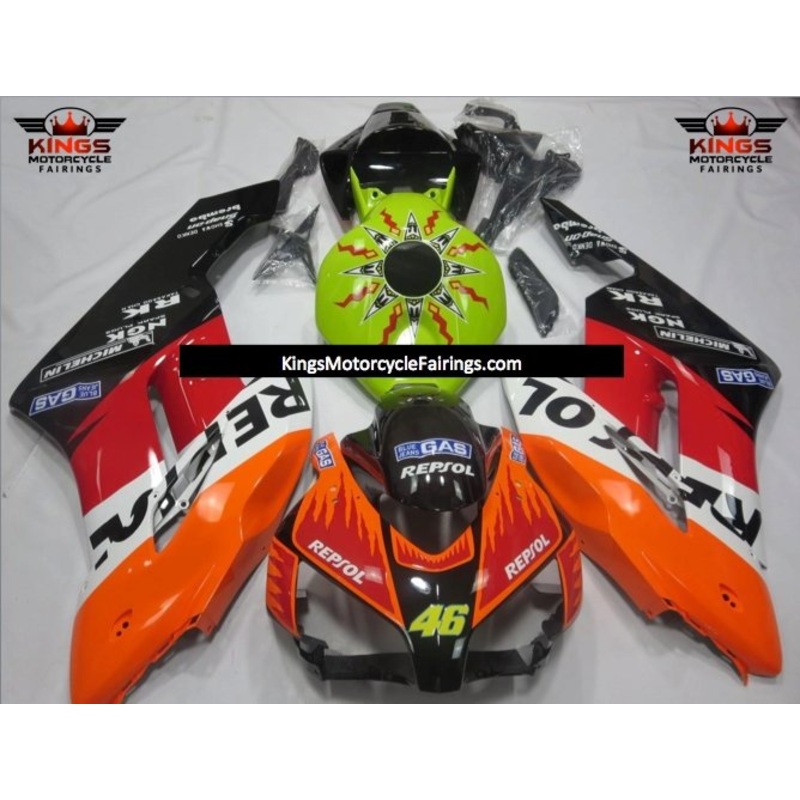Honda CBR1000RR (2004-2005) Orange, Red, Black, Green & White Rossi Repsol Fairings No Seat Cowl No Bolt Kit No Tank