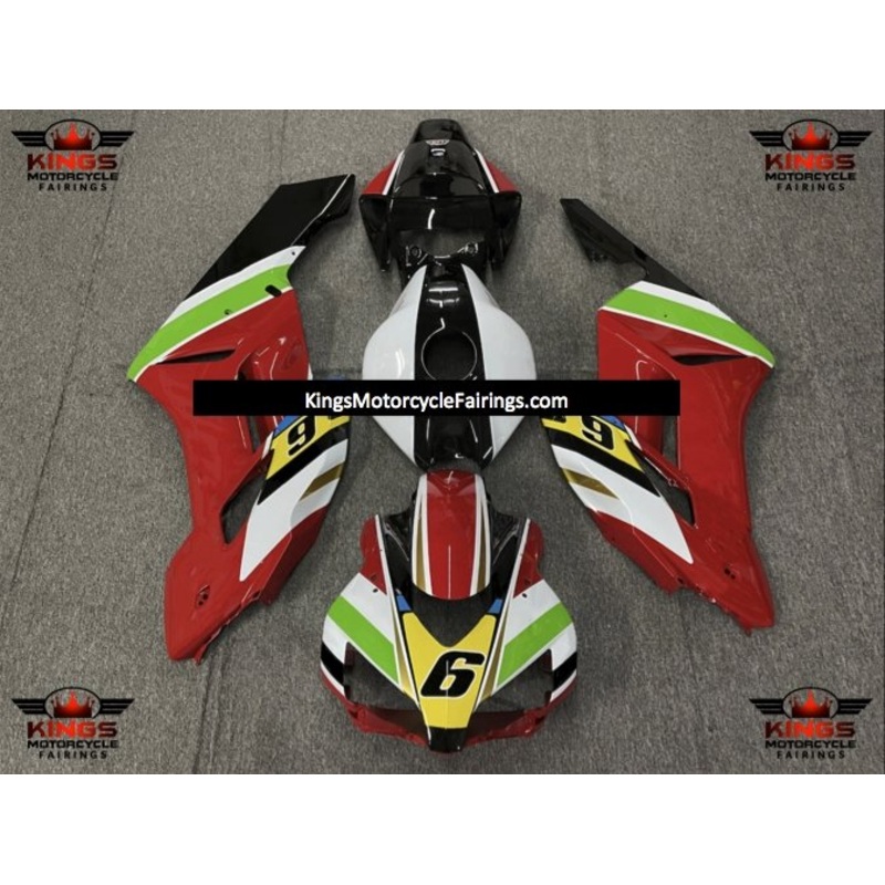 Honda CBR1000RR (2004-2005) Red, White, Black, Green & Yellow Multicolored 6 Fairings No Seat Cowl No Bolt Kit No Tank