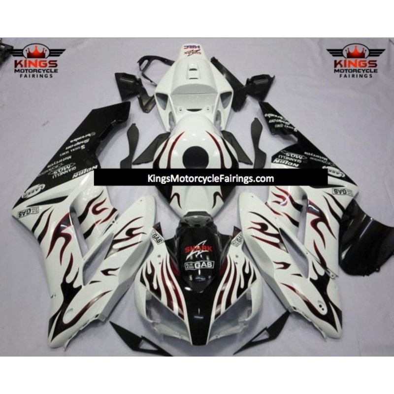 Honda CBR1000RR (2004-2005) White, Black & Red Flame Fairings No Seat Cowl No Bolt Kit No Tank