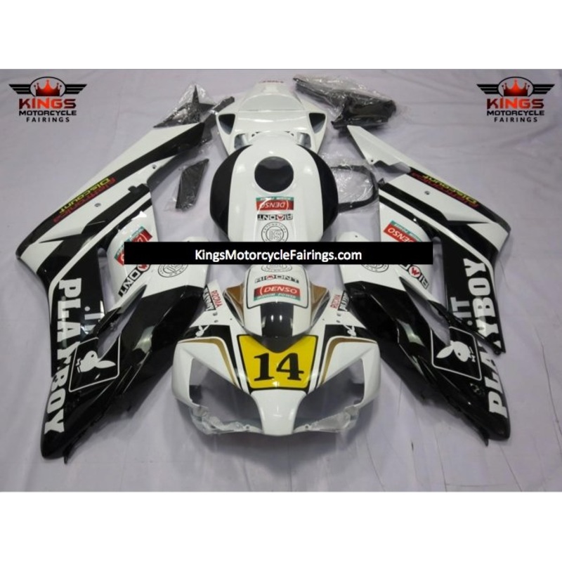Honda CBR1000RR (2004-2005) White, Black & Yellow Playboy Fairings No Seat Cowl No Bolt Kit No Tank