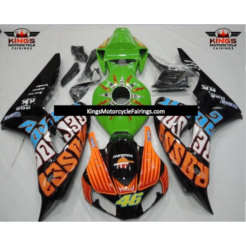Honda CBR1000RR (2006-2007) Black, Orange, Green & Blue Rossi Fairings No Seat Cowl No Bolt Kit No Tank