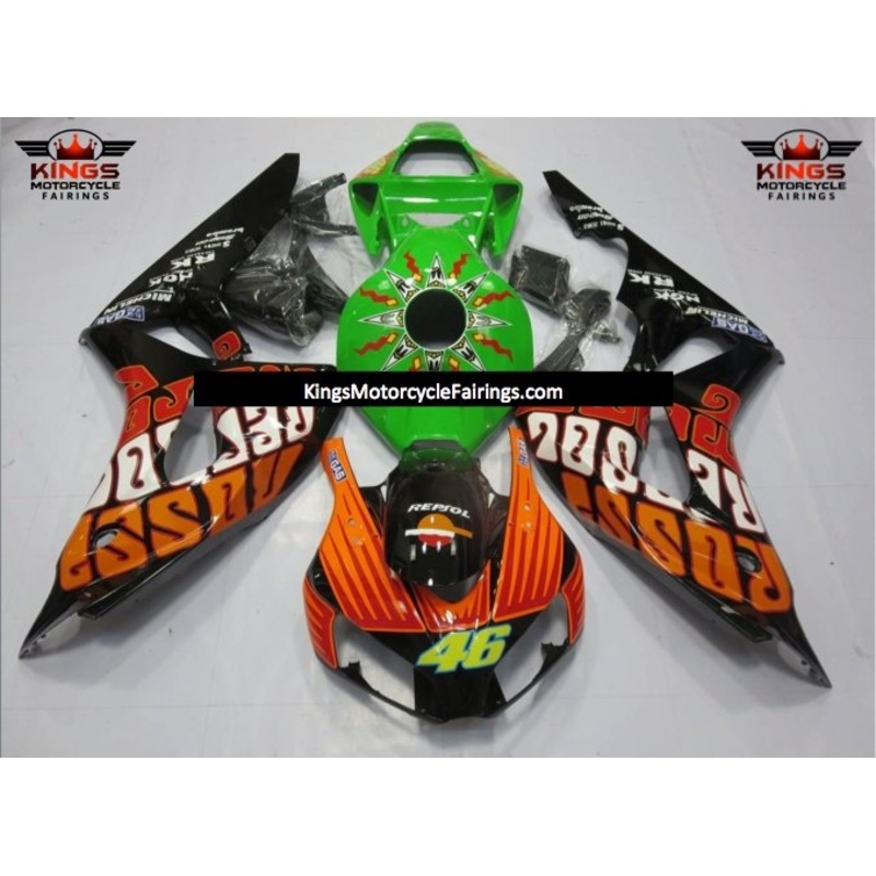 Honda CBR1000RR (2006-2007) Black, Orange, Red & Green Rossi Fairings No Seat Cowl No Bolt Kit No Tank
