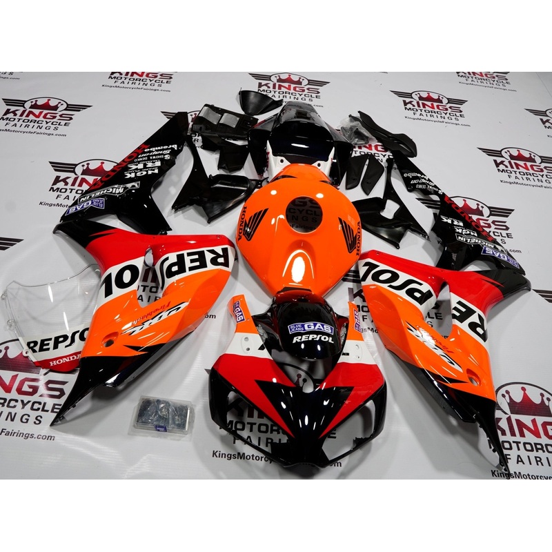 Honda CBR1000RR (2006-2007) Black, Orange, Red & White Repsol Fairings No Seat Cowl No Bolt Kit No Tank