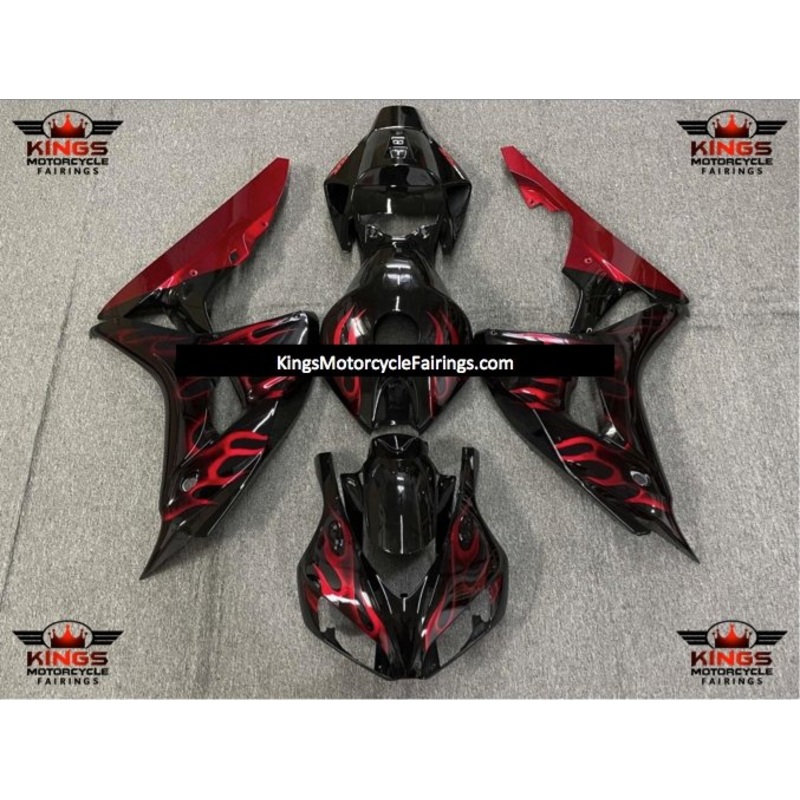 Honda CBR1000RR (2006-2007) Black, Red Flame Fairings No Seat Cowl No Bolt Kit No Tank