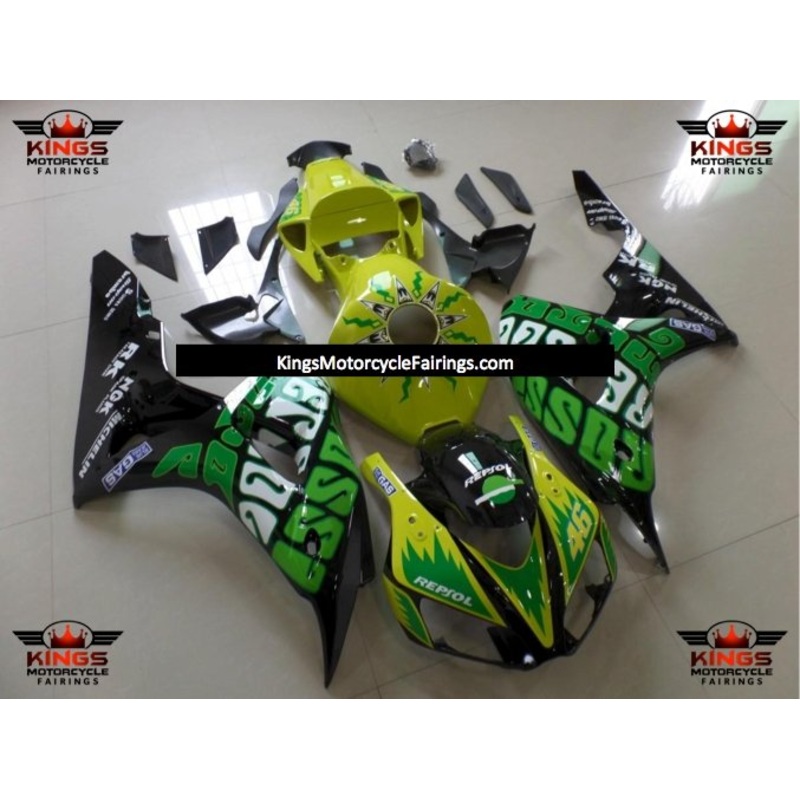 Honda CBR1000RR (2006-2007) Black, Yellow & Green Rossi Fairings No Seat Cowl No Bolt Kit No Tank