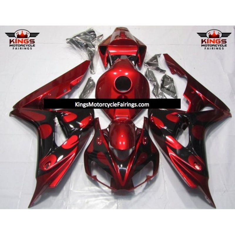 Honda CBR1000RR (2006-2007) Candy Apple Red, Black Tribal Fairings No Seat Cowl No Bolt Kit No Tank