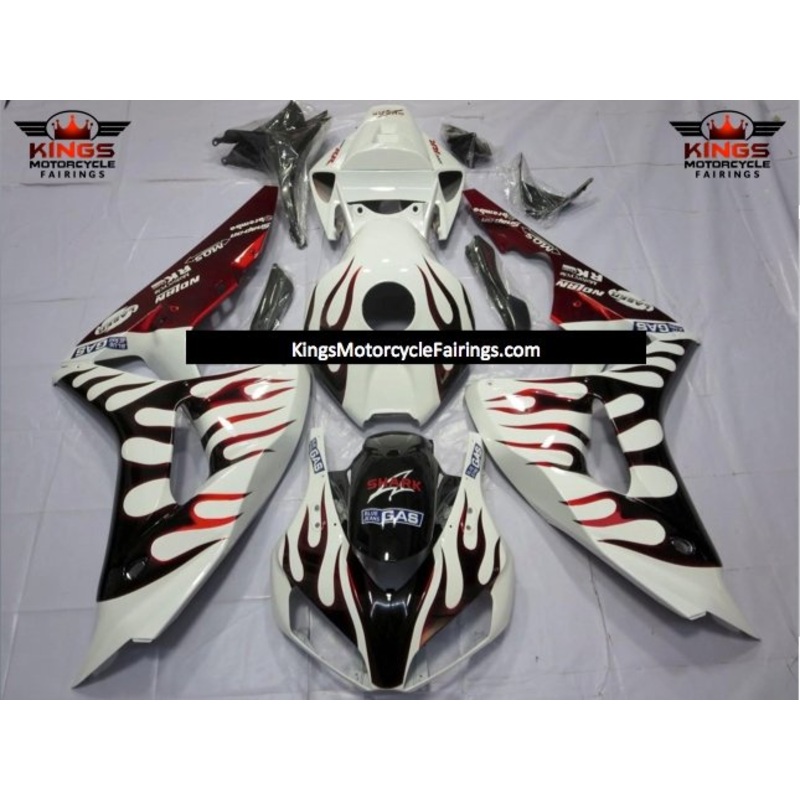 Honda CBR1000RR (2006-2007) White, Black & Red Flame Fairings No Seat Cowl No Bolt Kit No Tank