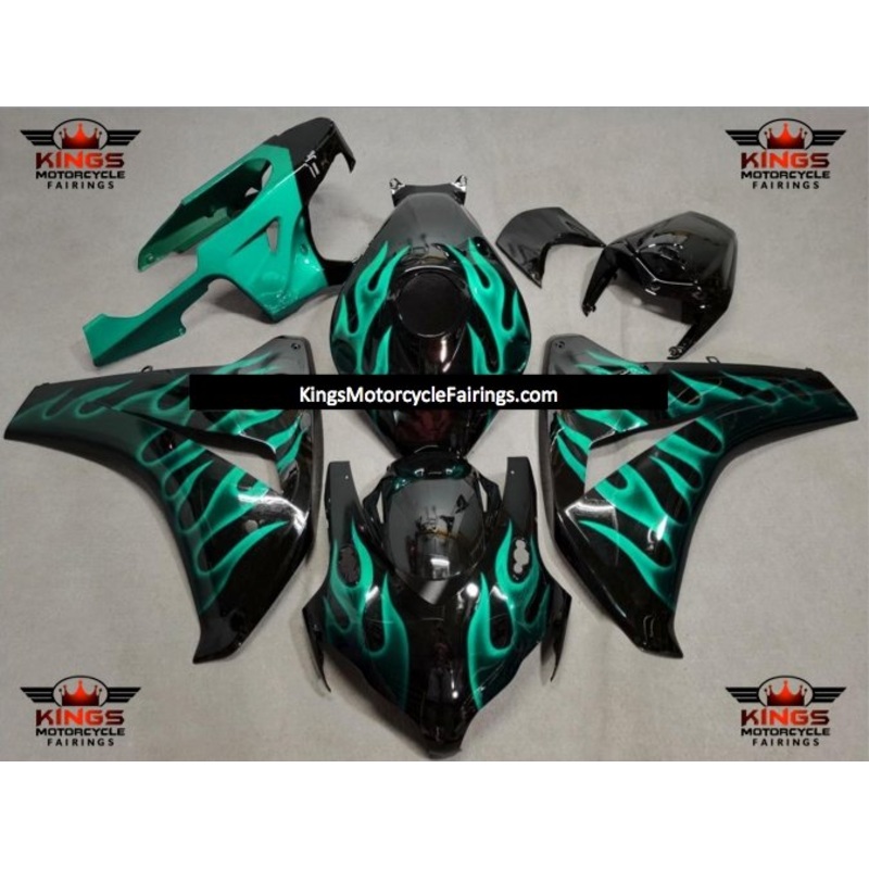 Honda CBR1000RR (2008-2011) Black & Green Flame Fairings No Seat Cowl No Bolt Kit No Tank