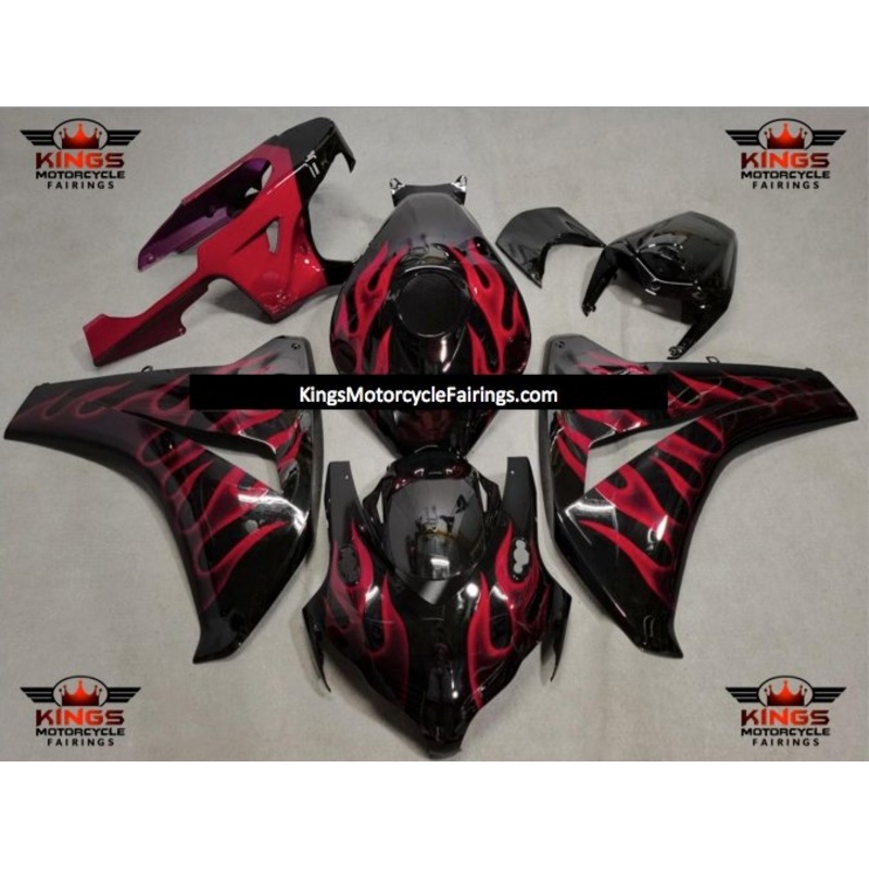Honda CBR1000RR (2008-2011) Black & Red Flame Fairings No Seat Cowl No Bolt Kit No Tank