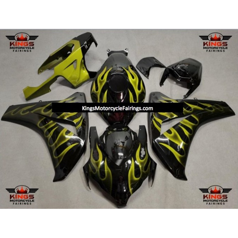 Honda CBR1000RR (2008-2011) Black & Yellow Flame Fairings No Seat Cowl No Bolt Kit No Tank