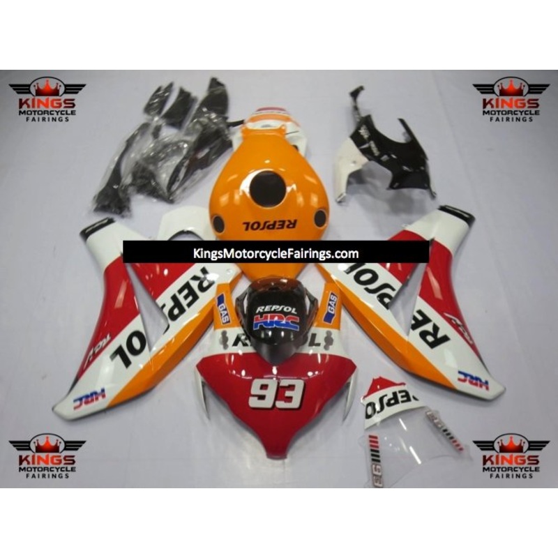 Honda CBR1000RR (2008-2011) Red, Orange & White Repsol 93 Fairings No Seat Cowl No Bolt Kit No Tank