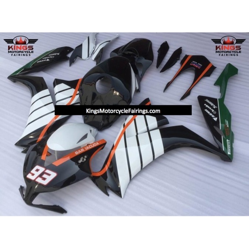 Honda CBR1000RR (2012-2016) Black, White, Orange & Green Barracuda Fairings No Seat Cowl No Bolt Kit No Tank