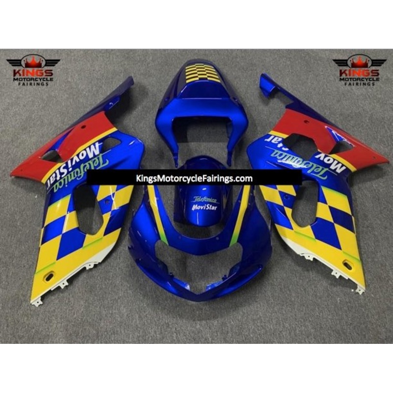 Suzuki GSXR600 (2000-2003) Blue, Yellow & Red Telefonica Fairings No Seat Cowl No Bolt Kit No Tank