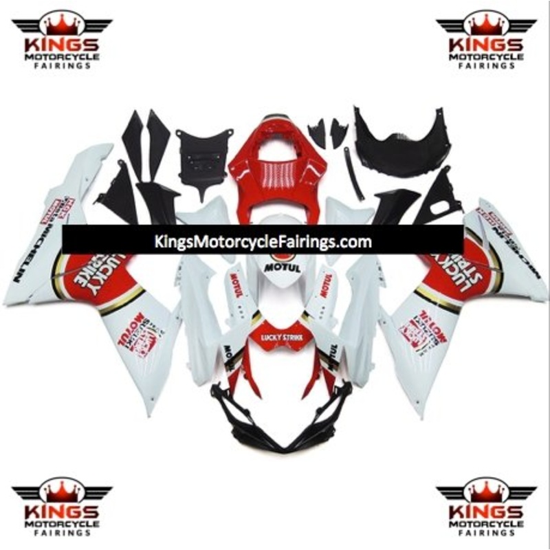 Suzuki GSXR600 (2011-2023) White, Red, Gold Lucky Strike Fairings No Seat Cowl No Bolt Kit No Tank