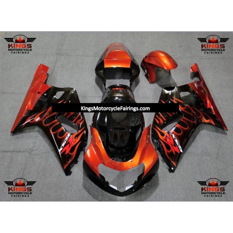Suzuki GSXR750 (2000-2003) Black, Orange Flame Fairings No Seat Cowl No Bolt Kit No Tank